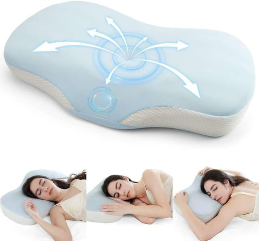 Cervical Pillow for Neck and Shoulder Support, Memory Foam Ergonomic Contour Orthopedic Bed Pillows with Adjustable Height & Breathable Pillowcase for Side, Back, Stomach Sleepers(Blue)