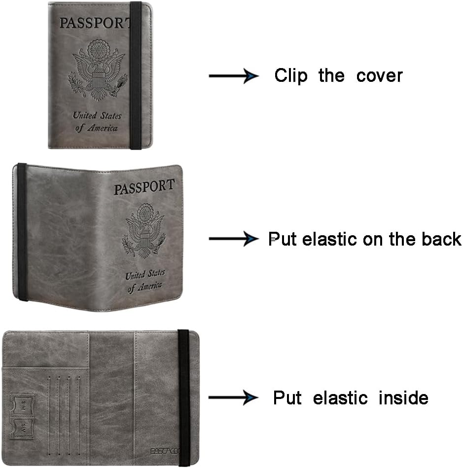 Passport Holder Cover Wallet Travel Essentials RFID Blocking Leather Card Case International Must Haves Travel Accessories for Women Men(101#Coffee Grey)