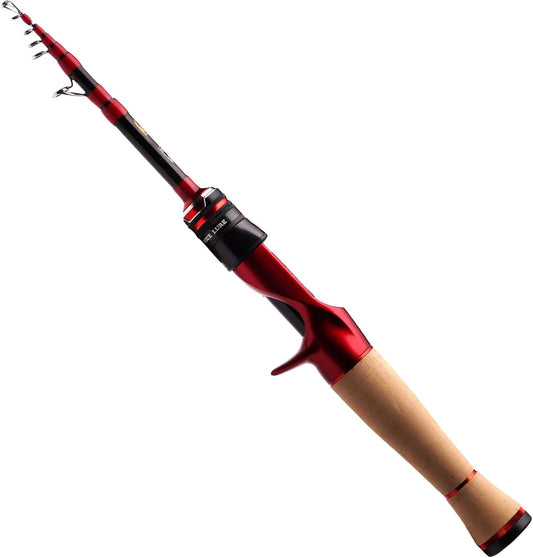 PURELURE Fishing Rod Telescopic, Carbon Fiber Spinning Casting Travel Rod, Spare Solid Carbon Tip, 3A Cork Handle, ABS Metal Reel Seat, Floating Guide Ultralight Portable Fishing Pole