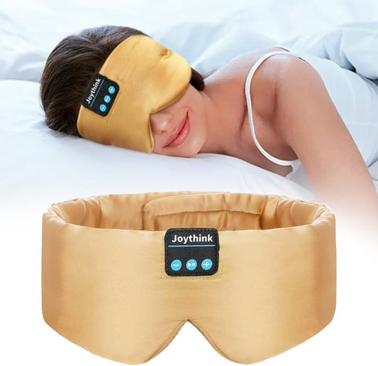 Joythink Sleep Headphones Bluetooth Sleep Mask Silk Headband Earphones Bluetooth Eye Mask for Sleeping On Side Blackout Soft Sleep Earphones Kids Children Music Eye Cover Champagne Gold