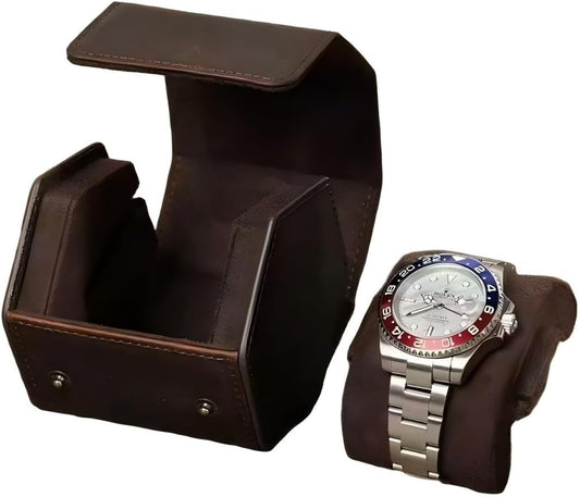 Genuine Leather Watch Roll Travel Case, Vintage Full Grain Leather Hexagon Watches Storage Organizer with Display Removable Pillows & Solid Dividers for Home Storage &Display (1 Slot)