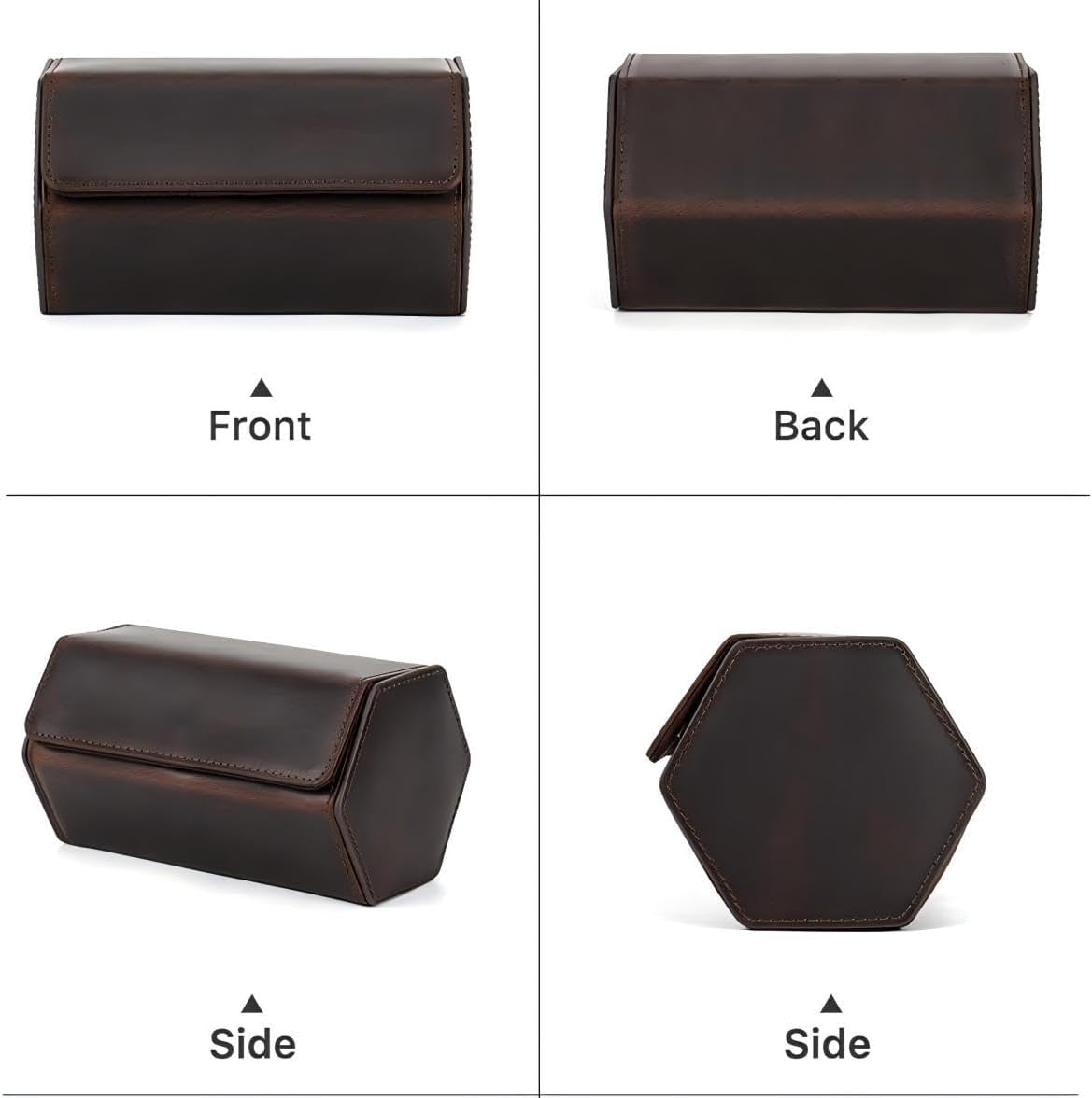 Genuine Leather Watch Roll Travel Case, Vintage Full Grain Leather Hexagon Watches Storage Organizer with Display Removable Pillows & Solid Dividers for Home Storage &Display (2 Slot)