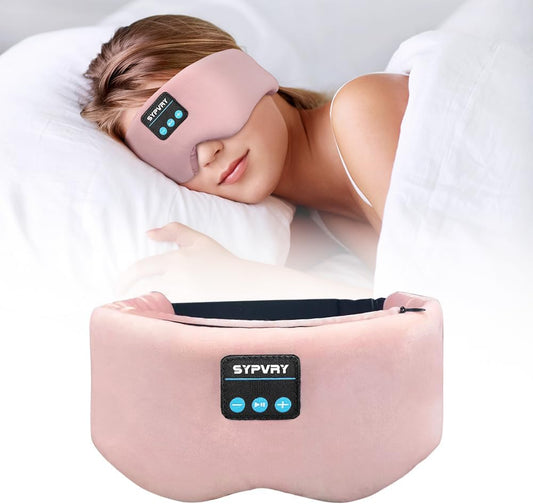 Bluetooth Sleep Mask Wireless Headphones Bluetooth Eye Mask for Side Sleepers SYPVRY Blackout Eye Mask with Headphones Speaker for Airplane,Travel, Pink