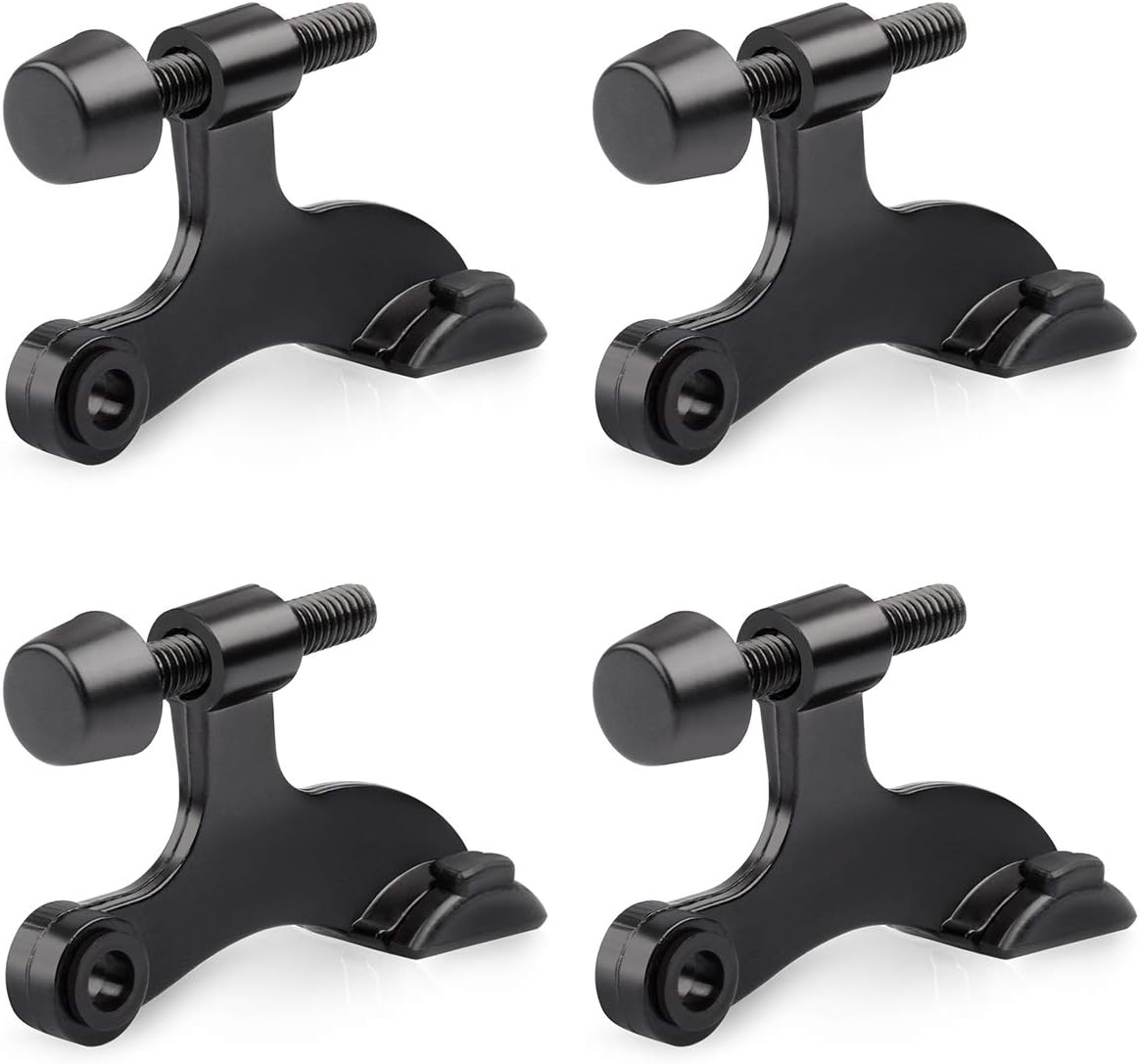 HOMOTEK 4 Pack Hinge Pin Black Door Stopper,Adjustable Deluxe Heavy Duty Door Stopper 2-1/2"x1-3/4”,with Black Rubber Bumper Tips
