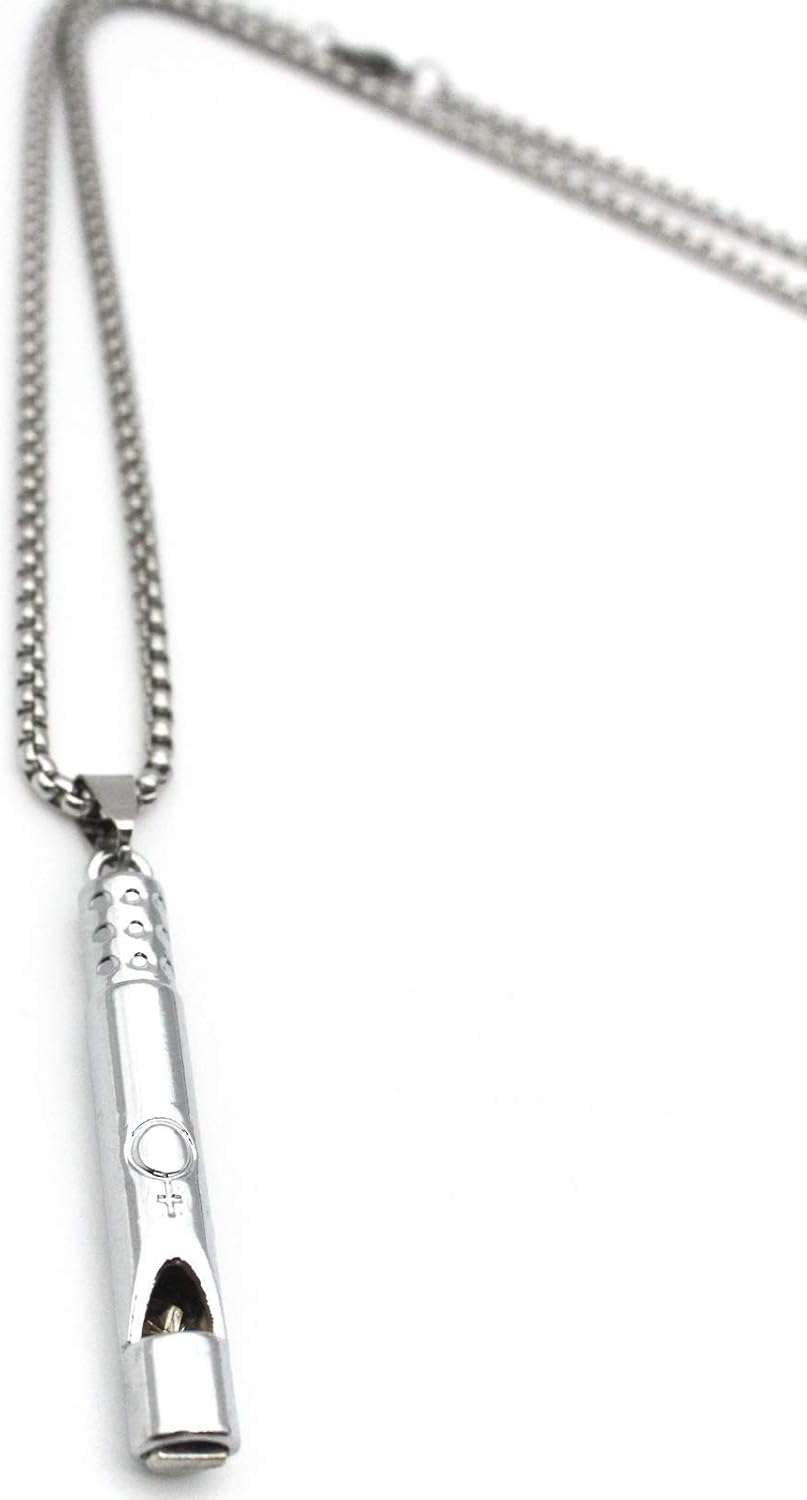 Emergency Survival Whistle Pendant Necklace for Men Women, Titanium Steel Loud Coach Whistle Necklace with Chain, Portable Keychain Whistle for Life Saving, Hiking, Camping and Pet Training