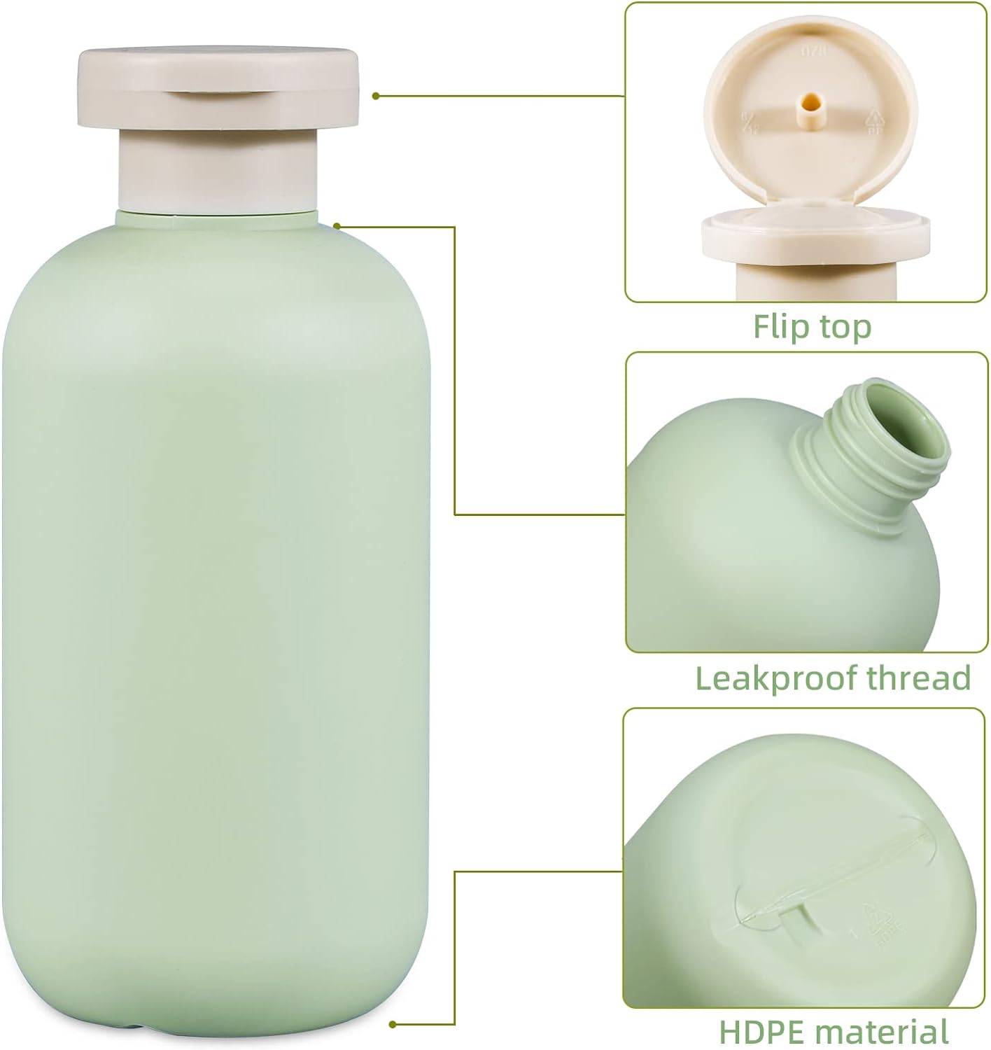 10oz Squeeze Bottles with Flip Cap, Refillable Plastic Travel Bottles for Creams, Lotion, Shampoo, Conditioner (2 Pcs)