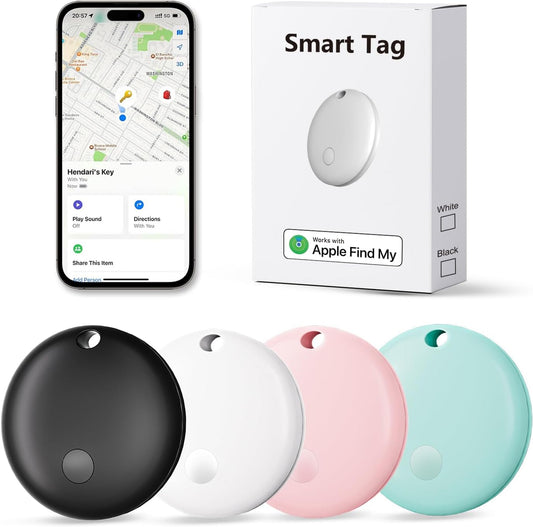 Tracker Tags, Item Finder Work with Apple Find My (iOS Only), Tracking Device Locator Smart Tag for Luggage, Keys, Wallet, Bike, Pets, Bags (Multi-Color, 4 Pack)