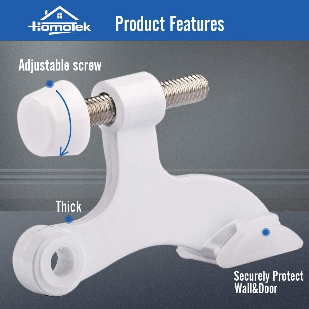 HOMOTEK 12 Pack Hinge Pin White Door Stopper,Adjustable Deluxe Heavy Duty Door Stopper 2-1/2"x1-3/4”,with White Rubber Bumper Tips