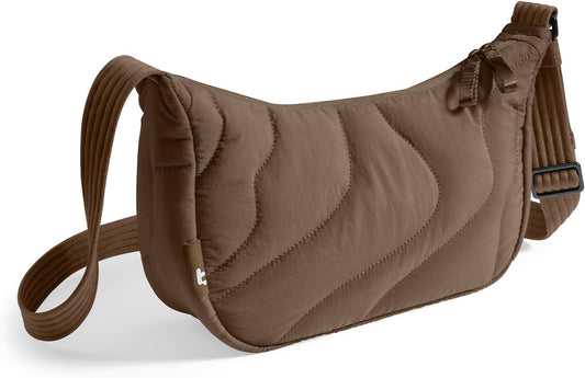 tomtoc 3.5L Puffer Sling Crossbody Bag for Women Trendy, Nylon Quilted Crescent Shoulder Bag Purses for Cellphone and Daily Essentials, Puffy Travel Hobo Handbag with Adjustable Strap & Inner Pockets