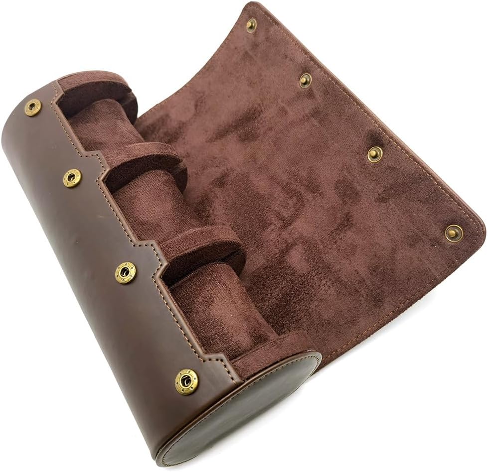 Genuine Leather Watch Roll Travel Case,3 Slots Vintage Full Grain Leather Watch Box with Pillow for Men,Watch Storage Organizer for Home Storage,Anniversary Birthday Christmas Gift