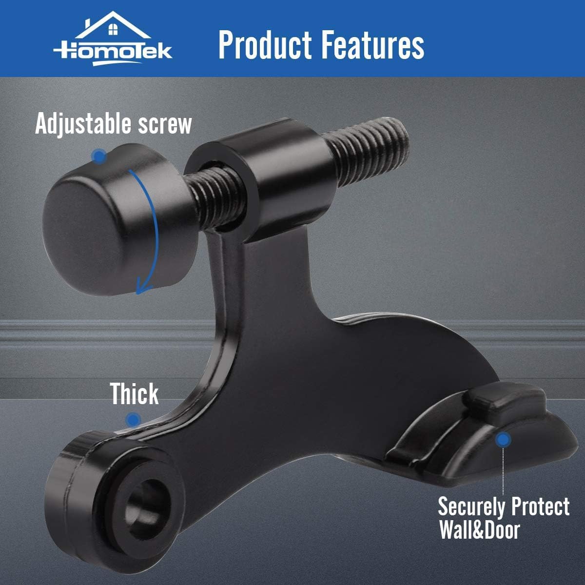 HOMOTEK 24 Pack Hinge Pin Black Door Stopper,Adjustable Deluxe Heavy Duty Door Stopper 2-1/2"x1-3/4”,with Black Rubber Bumper Tips