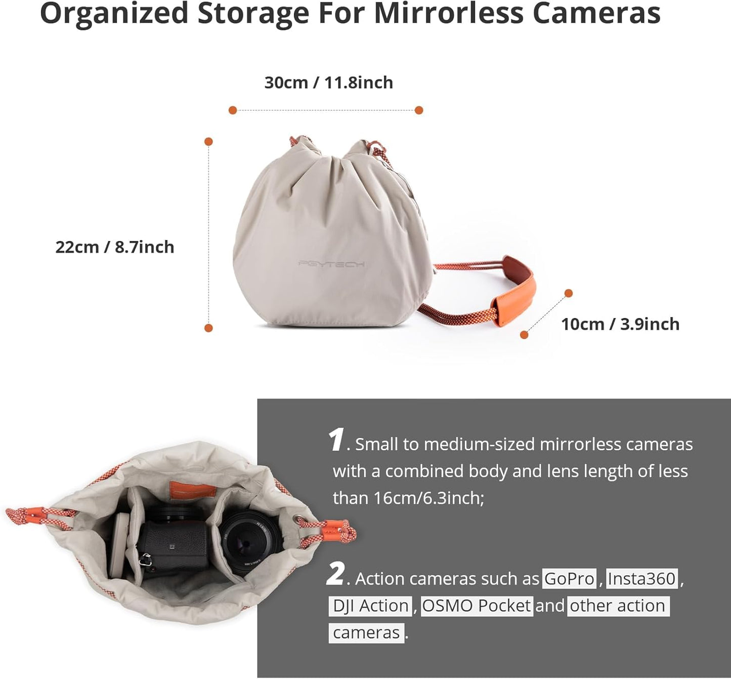 PGYTECH OneGo Drawstring Small Camera Bag, Soft Cute Camera Pouch Handbag compatible with Mirrorless Cameras/Nikon/Canon/Sony/Fuji Camera Case
