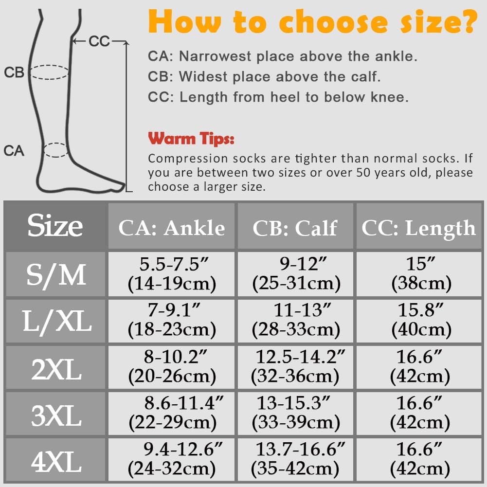 CASMON 2 Pairs Zipper Compression Socks for Women & Men, 15-20 mmHg Closed Toe Knee High Support Sock with Zipper for Varicose Vein Edema