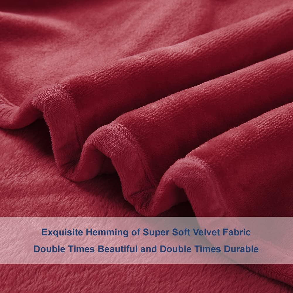 Surii Home Luxury Microfiber Flannel Blanket, Super Soft, Warm, Cozy, Fluffy, and Breathable, Perfect Throws for Bed, Couch, Sofa, for All Season Use. 350GSM Queen Size 90x90 Inches(Burgundy)