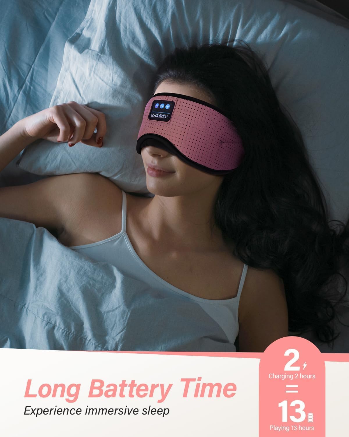 LC-dolida Sleep Headphones, White Noise Bluetooth Sleep Mask 3D Wireless Eye Mask Sleeping with Timing, Sleep Mask with Bluetooth Headphones for Side Sleepers Travel Yoga