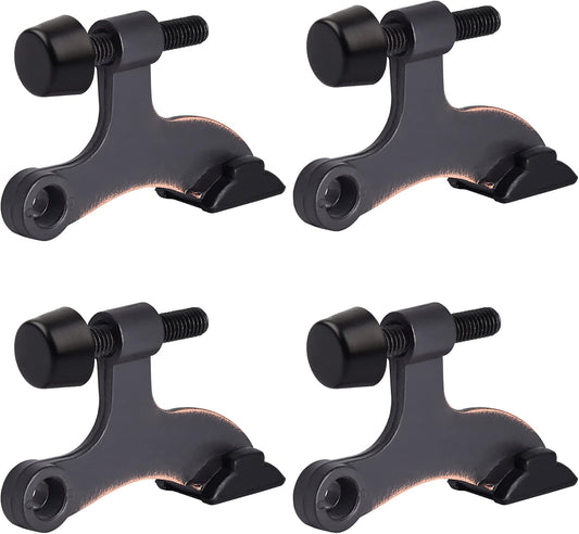 HOMOTEK 4 Pack Hinge Pin Oil Rubbed Bronze Door Stopper,Adjustable Deluxe Heavy Duty Door Stopper 2-1/2"x1-3/4”,with Black Rubber Bumper Tips