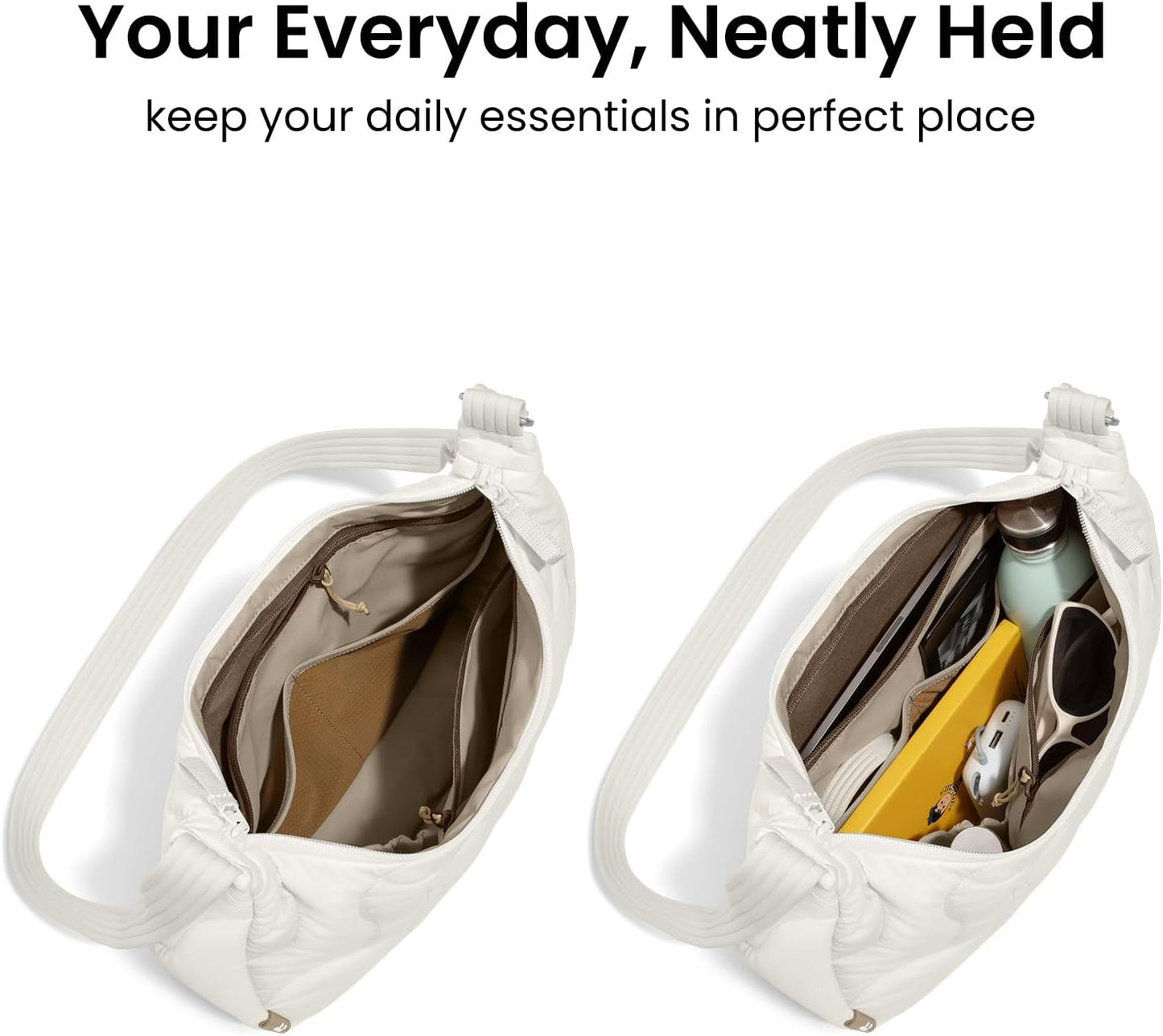 tomtoc 9L Puffer Sling Crossbody Bag for Women Trendy, Nylon Quilted Crescent Shoulder Bag Purses for 11-inch iPad Air/Pro & Nintendo Switch 2, Puffy Travel Hobo Handbag with Organized Inner Pockets