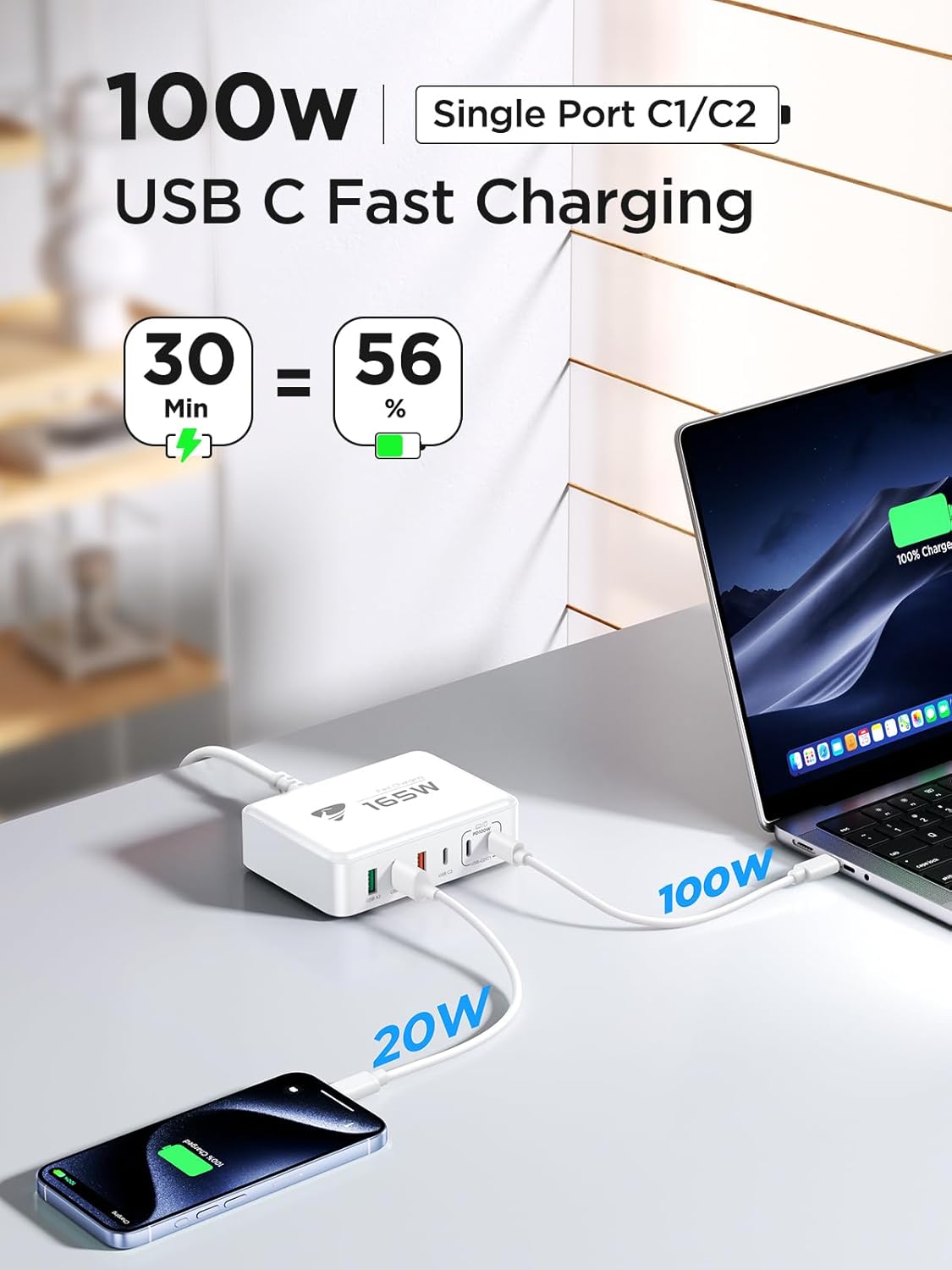 165W USB C Charger Block, 6 Port Multi USB-C Charging Station,100W PD Fast USBC Gan Charger Station Hub Dock for Multiple Devices, Laptop Type C Charge for MacBook/iPhone 16/iPad/Galaxy S25(5FT Cord)