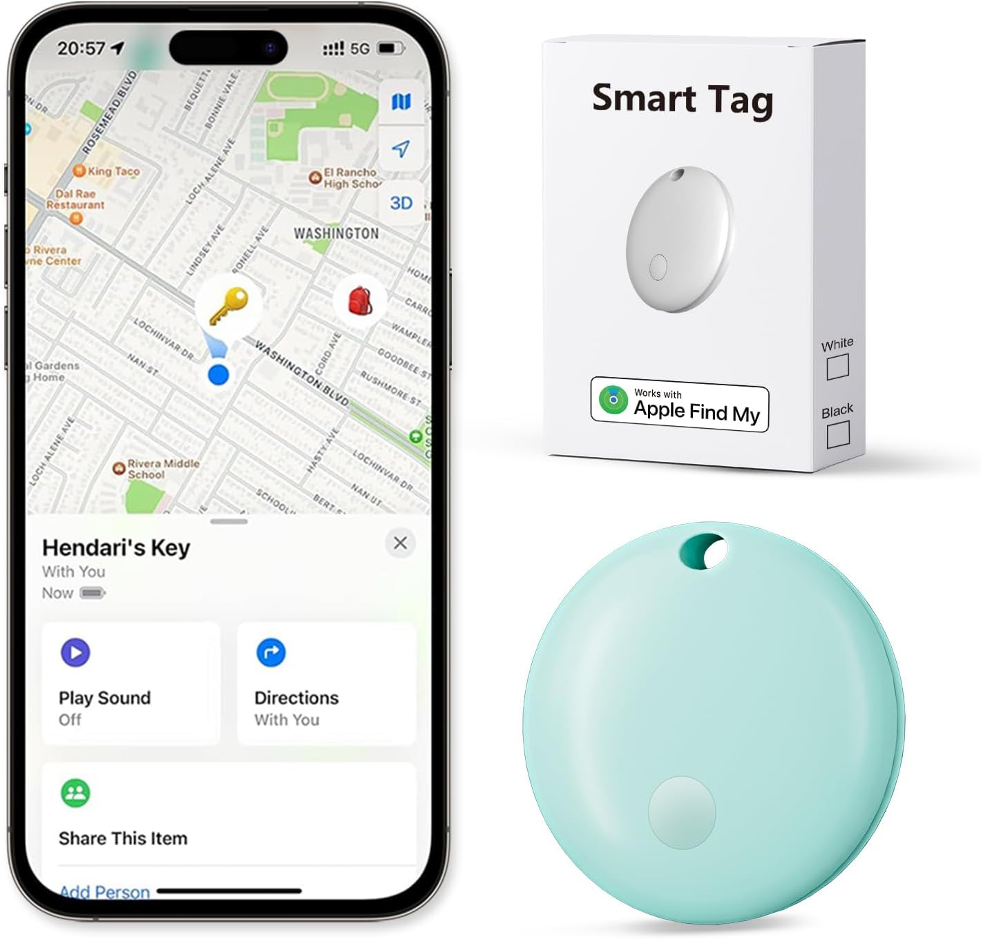 Tracker Tags, Item Finder Work with Apple Find My (iOS Only), Tracking Device Locator Smart Tag for Luggage, Keys, Wallet, Bike, Pets, Bags (Blue, 1 Pack)