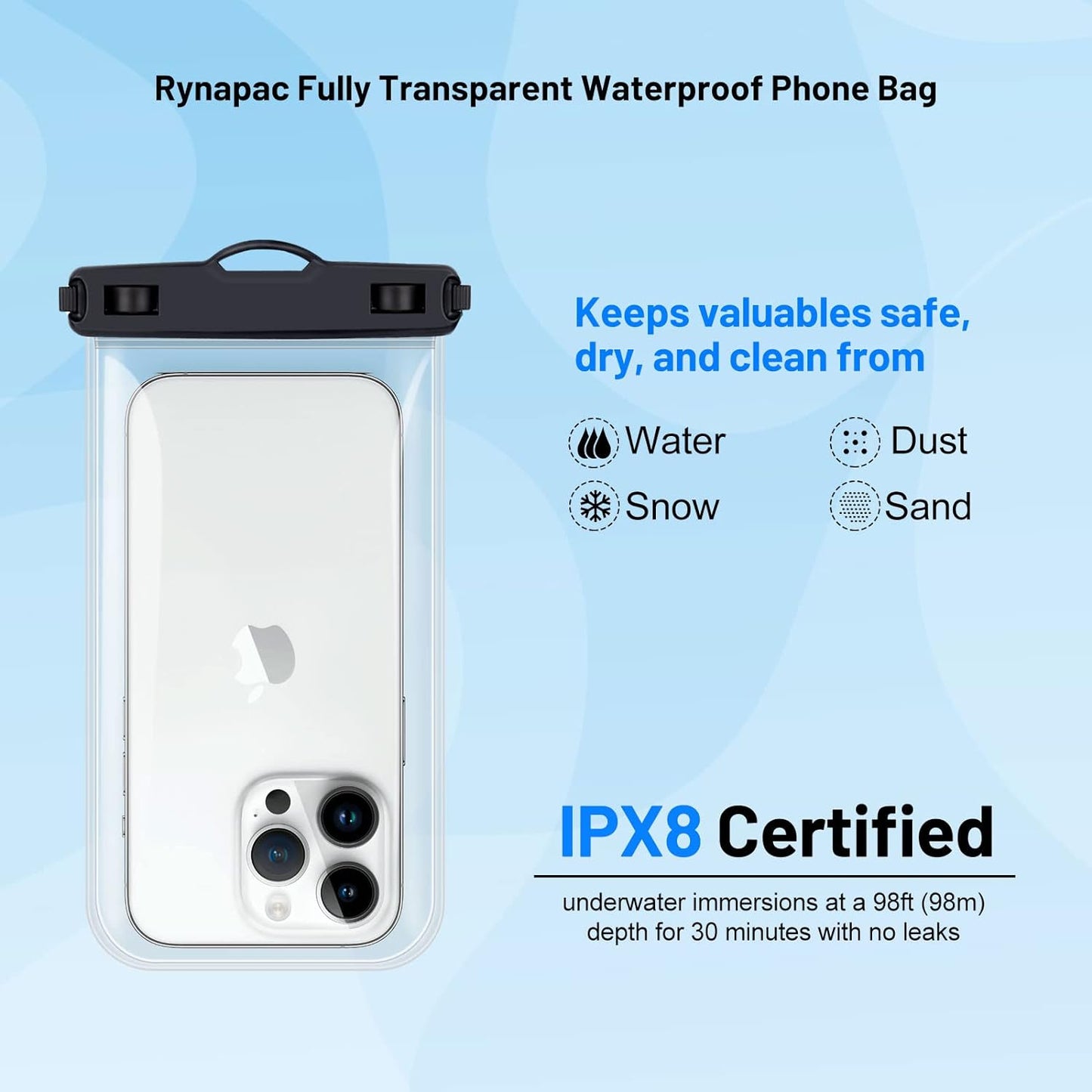 Waterproof Phone Pouch Bag - 8.5in Water Proof Cell Phone Case for Beach Travel Must Haves, Waterproof Phone Holder with Lanyard for iPhone 16 15 Pro Max Galaxy S24 S23 Ultra Pixel,Cruise Essentials