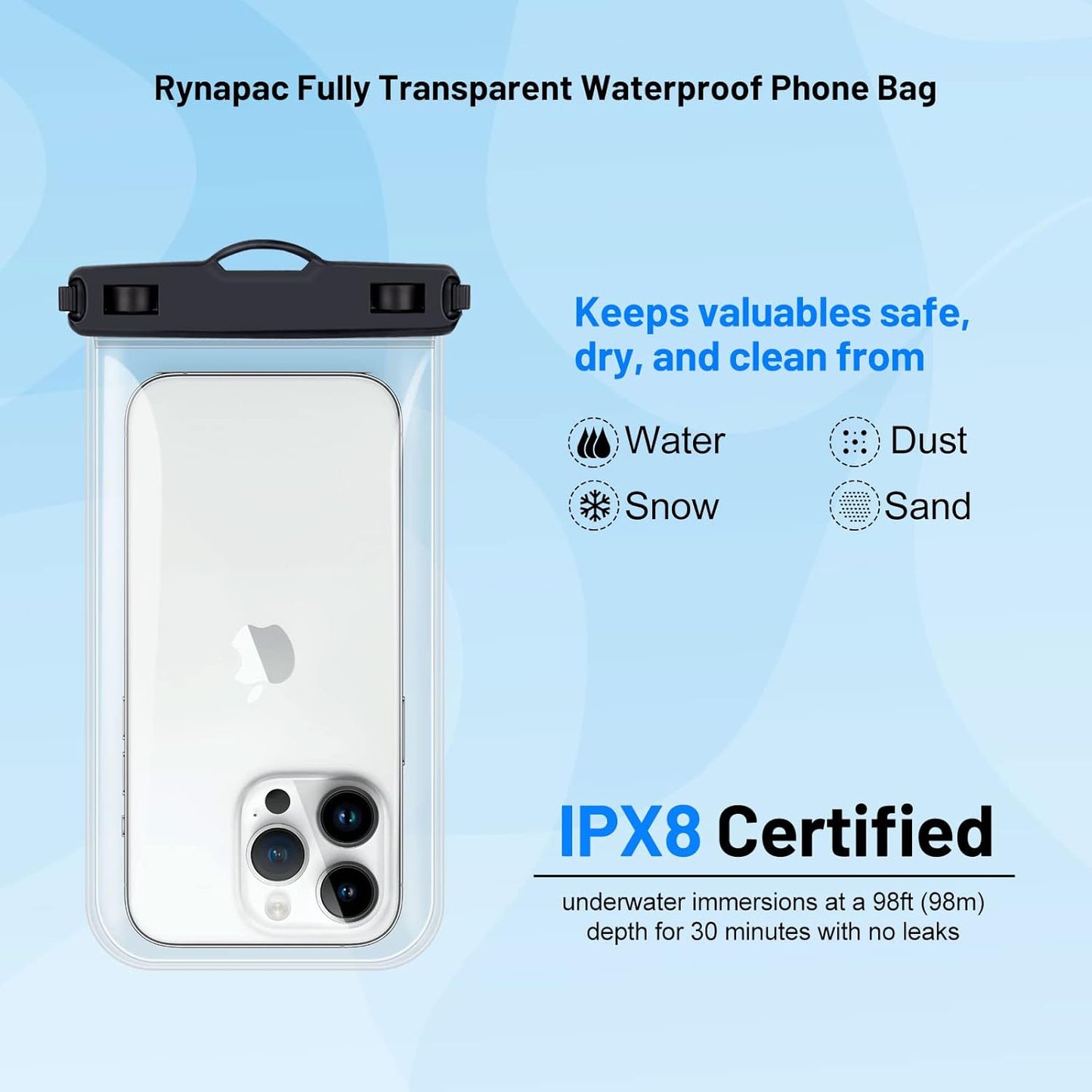 Waterproof Phone Pouch Bag - 8.5in Water Proof Cell Phone Case for Beach Travel Must Haves, Waterproof Phone Holder with Lanyard for iPhone 16 15 Pro Max Galaxy S24 S23 Ultra Pixel, Cruise Essentials