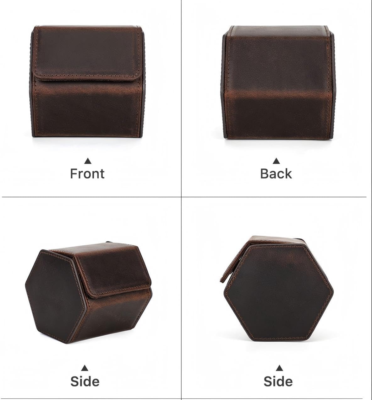 Genuine Leather Watch Roll Travel Case, Vintage Full Grain Leather Hexagon Watches Storage Organizer with Display Removable Pillows & Solid Dividers for Home Storage &Display (1 Slot)