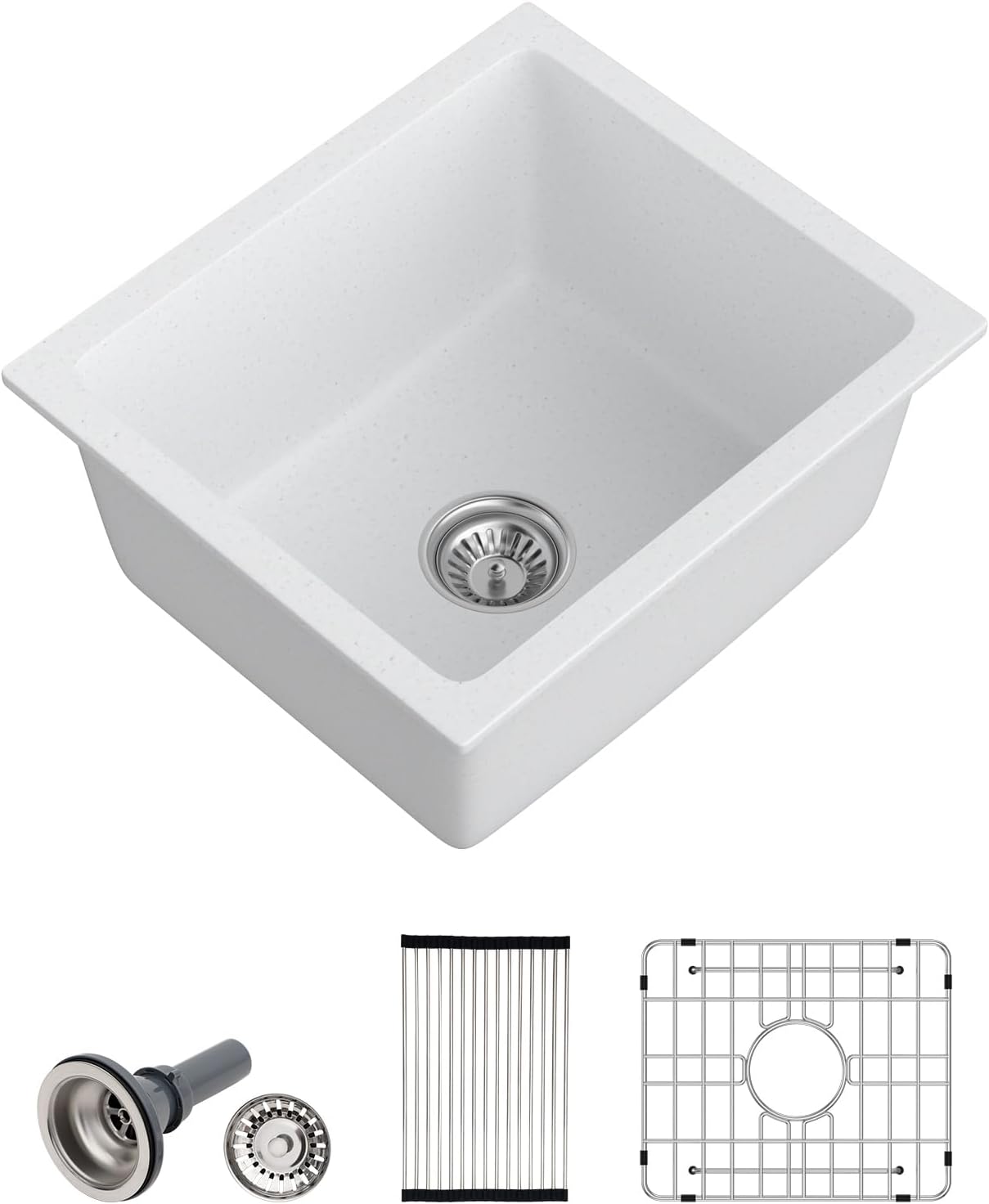 Dcolora 18 Inch Undermount Small Bar Sink Single Bowl Kitchen Sink White Granite Composite Wet Bar Sinks 18"W×16"D×9"H,DC-GUW002