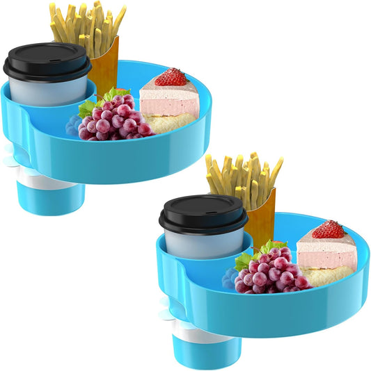 [2 Packs] Kids Car Seat Tray, Travel Tray with Cup Holder for Toddler Baby, Kids Car Seat Food Snack Organizer for Road Trip, Stroller snack Organizer Travel Must Haves (Sky Blue, 2 PCS)