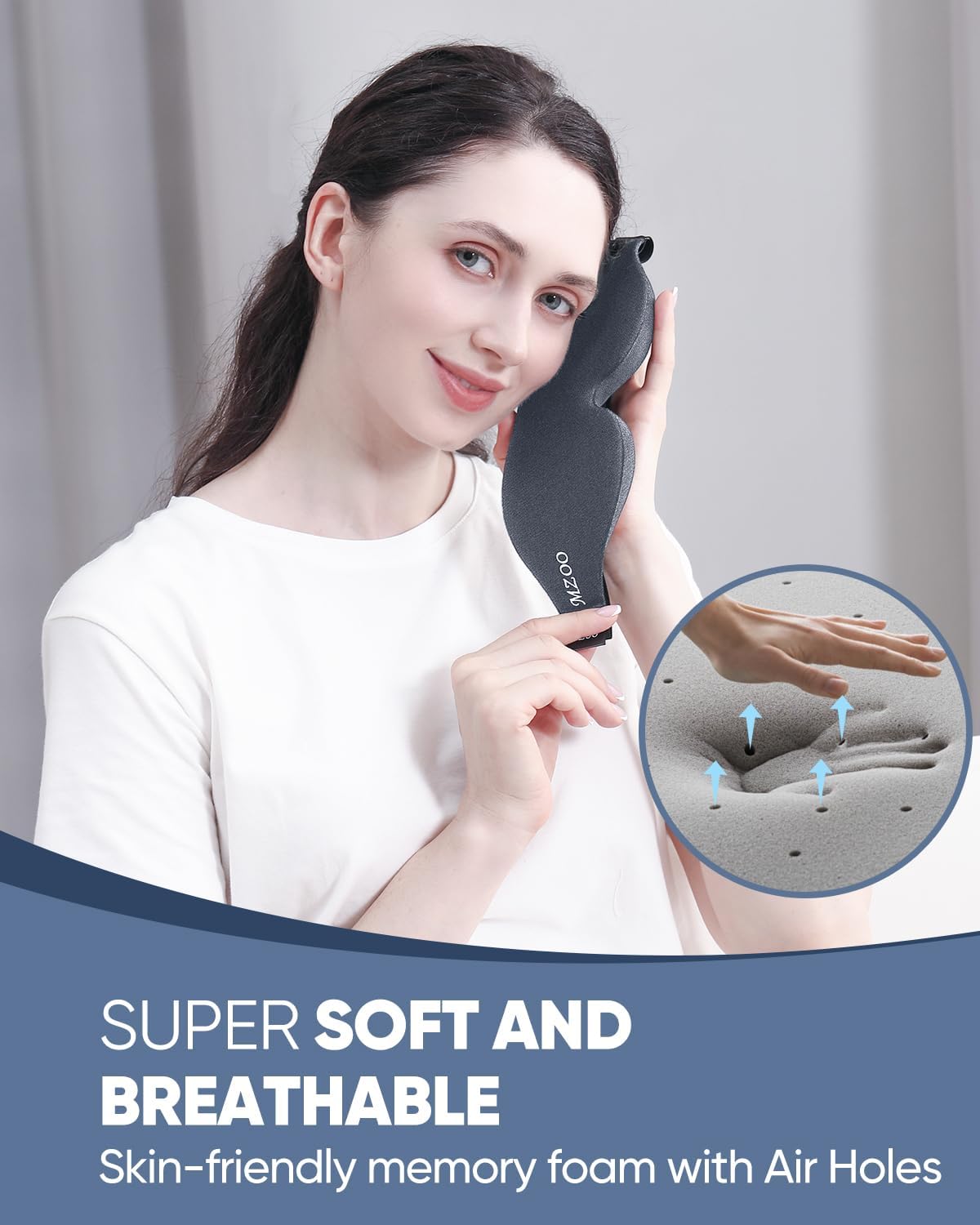 MZOO Sleep Eye Mask for Side Sleeper Men Women, Zero Eye Pressure 3D Sleeping Mask, Light Blocking Patented Design Night Blindfold, Soft Eye Shade Cover for Travel, Grey