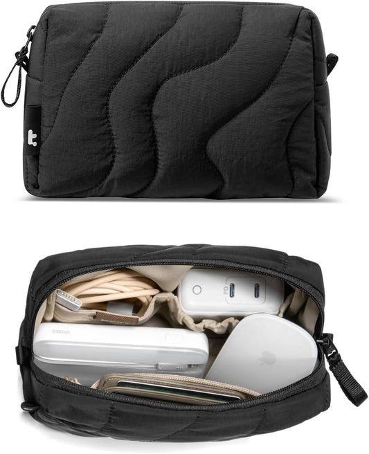 tomtoc Electronics Organizer Travel Case, Soft Puffy Organizer Bag Birthday Christmas Gifts Travel Essentials for Women Girls, Portable Accessory Tech Pouch Storage for Charger, Cord, Cable, Phone