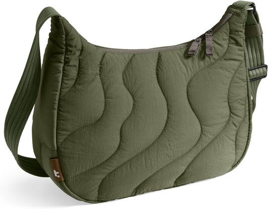 tomtoc 9L Puffer Sling Crossbody Bag for Women Trendy, Nylon Quilted Crescent Shoulder Bag Purses for 11-inch iPad Air/Pro & Daily Essentials, Puffy Travel Hobo Handbag with Organized Inner Pockets