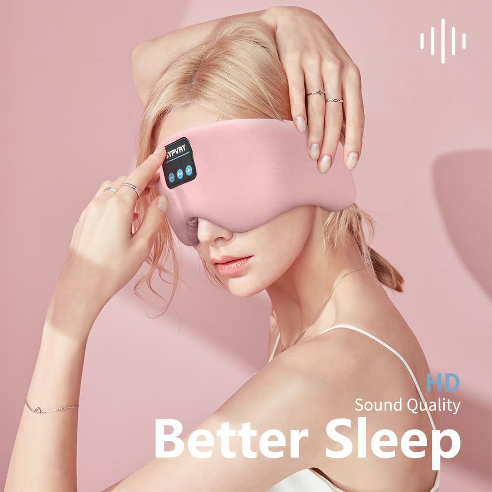 Bluetooth Sleep Mask Wireless Headphones Bluetooth Eye Mask for Side Sleepers SYPVRY Blackout Eye Mask with Headphones Speaker for Airplane,Travel, Pink