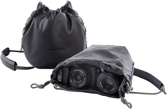 PGYTECH OneGo Drawstring Small Camera Bag, Leather Soft Camera Pouch compatible with Mirrorless Cameras/Nikon/Canon/Sony/Fuji Camera Case