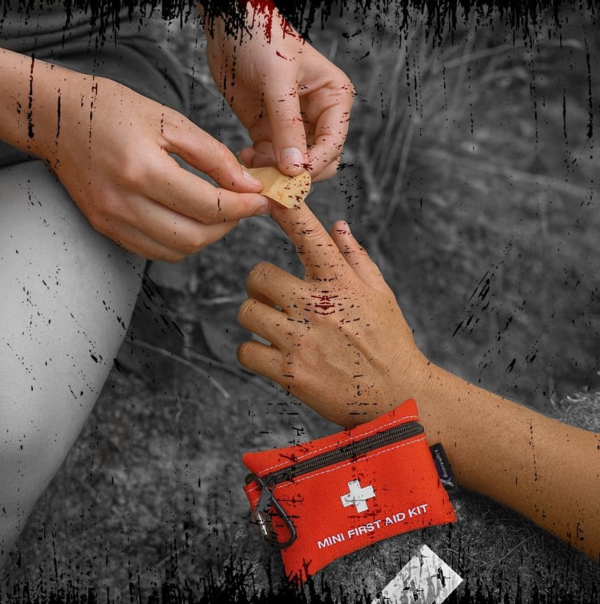 Lightning X Mini First Aid Kit – Compact 20 Piece Emergency Medical Kit with Carabiner | Portable Water Resistant Travel First Aid Pouch for Hiking, Camping, Car, Backpack, Outdoor Survival