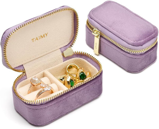 Small Travel Jewelry Case, Mini Tiny Plush Velvet Jewelry Box for Women and Girls, Pocket Size Jewelry holder organizer for Rings Earrings and Small Items(Lavender)