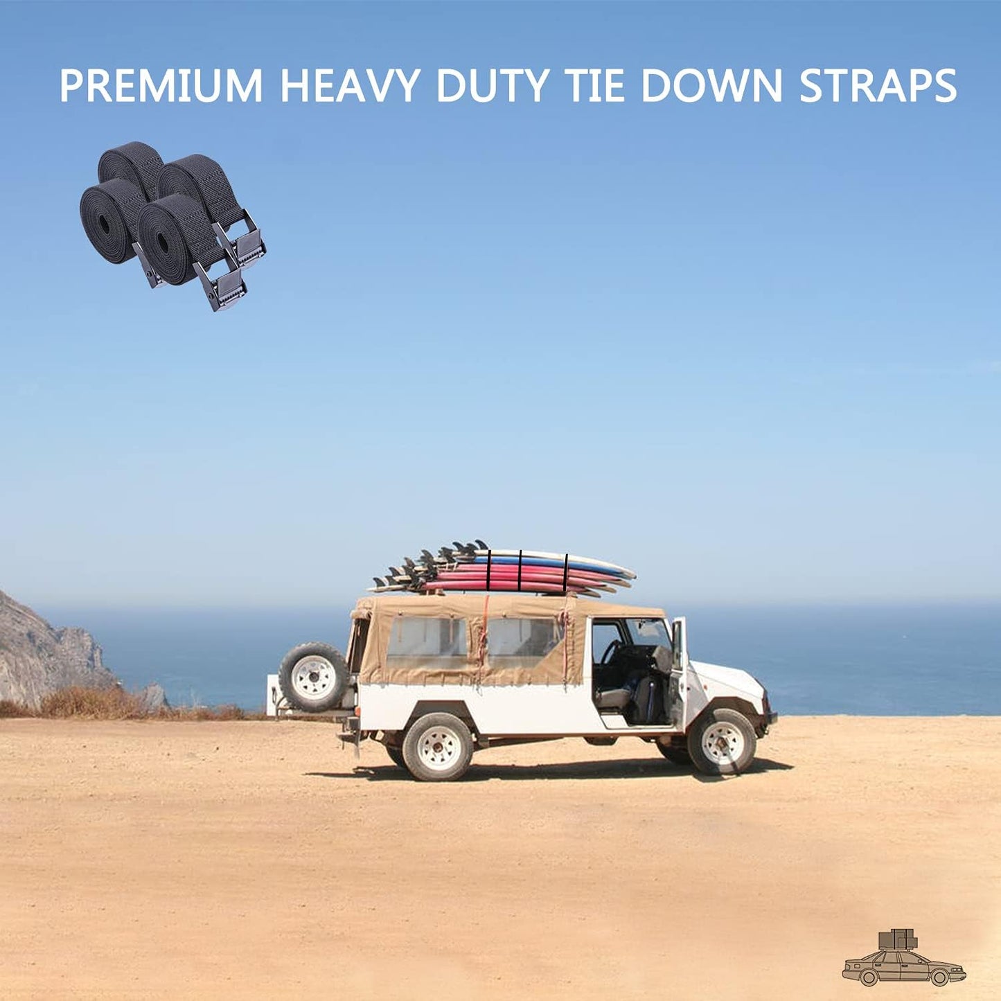 Premium Lashing Nylon Strap - Cam Buckle Tie Down Straps Heavy Duty Secure Straps up to 500 lbs Capacity for Motorcycle,SUP, Kayak, Canoe, Surfboard, Cargo, Boat,Trailer, Moving(1'' x 6.5Ft Black)