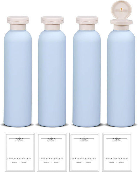 ASEVAT 8.8oz 4pack Refillable Travel Shampoo and Conditioner Bottles, Travel Size containers, Travel Bottle for toiletries, Squeeze Bottles with Flip Cap, Empty Plastic Leak Proof Travel Bottles