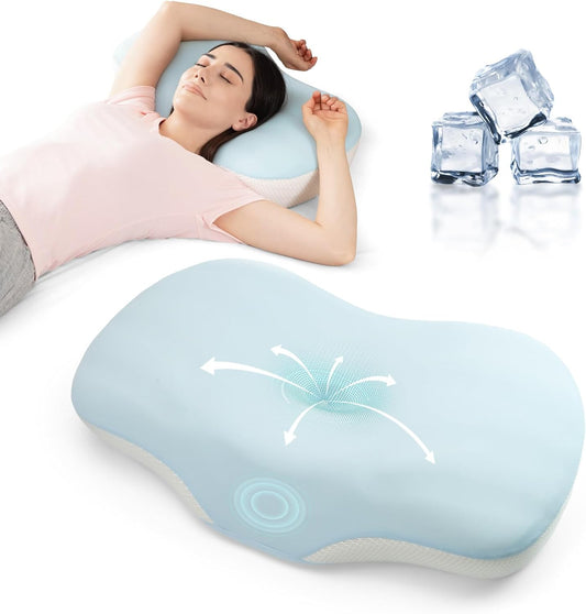 Cervical Pillow for Neck and Shoulder Support, Ergonomic Memory Foam Contour Pillows with Adjustable Dual Heights & Breathable Cover for Side Back Stomach Sleepers (Blue)