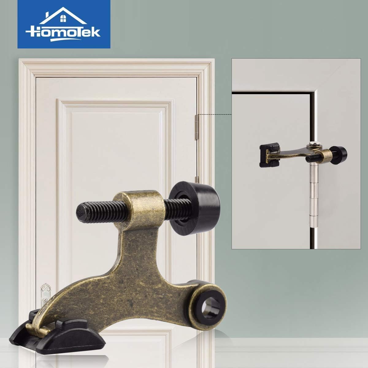 HOMOTEK 24 Pack Hinge Pin Antique Brass Door Stopper, Adjustable Deluxe Heavy Duty Door Stopper 2-1/2"x1-3/4”, with Black Rubber Bumper Tips