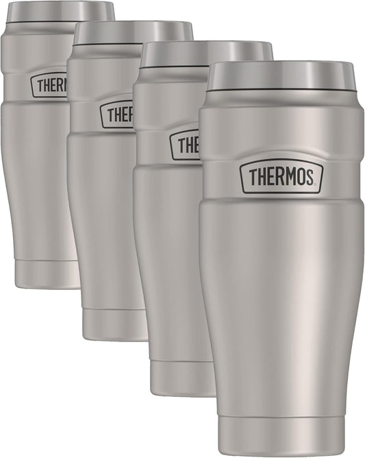 THERMOS Stainless King Travel Tumbler, 16 Ounce, Vacuum-Insulated | Matte Steel | Pack of 4
