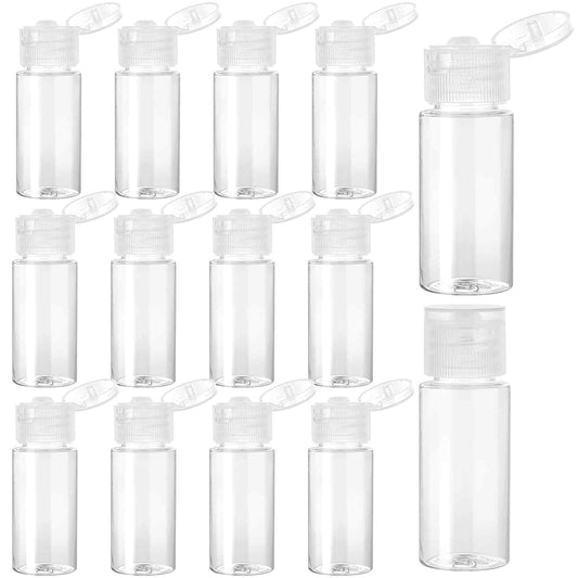 Travel Size Make up Sample Containers, 12 Clear Plastic Mini Travel Bottles, 1/2 Oz, Leak Proof, User-Friendly, Versatile Usage for Travel Liquid Toiletries