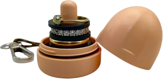 RING THING - Ring Holder Keychain, Jewelry Organizer and Storage, Portable Waterproof Ring Holder, Pill Box Keychain Container, Gym Accessory, and Travel Ring Case (Peach)
