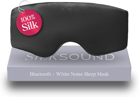 SilkSound 100% Mulberry Silk Bluetooth Sleep Mask for Side Sleepers, Sleeping Eyemask with Bluetooth Headphones, Eye Mask Headphones, Sleep Headphones for Side Sleepers, White Noise Head Phones