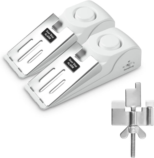Door Stop Alarm and Adjustable Portable Door Lock Provide Double Security for Home, Hotel and Traveling (1 Door Lock + 2 Door Stop)