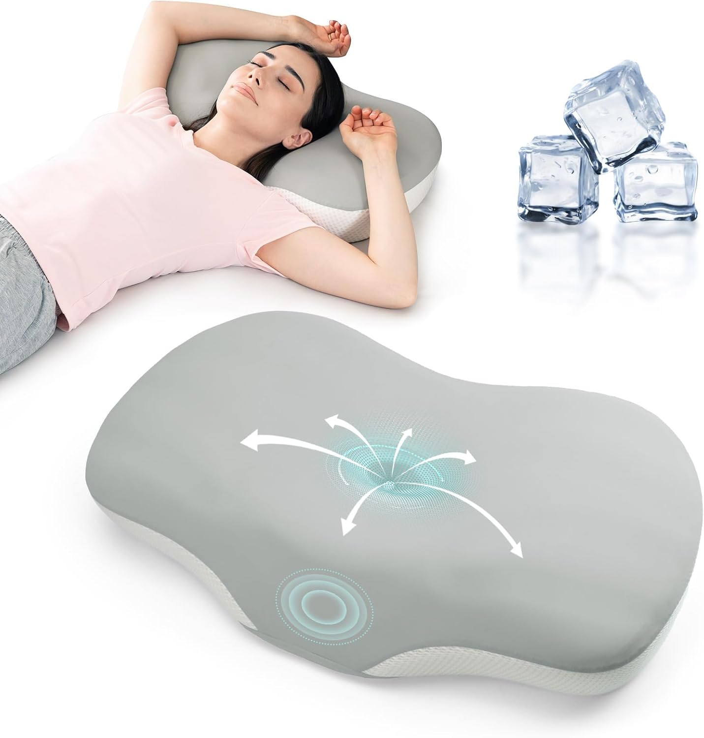 Cervical Pillow for Neck and Shoulder Support, Ergonomic Memory Foam Contour Pillows with Adjustable Dual Heights & Breathable Cover for Side Back Stomach Sleepers(Grey)