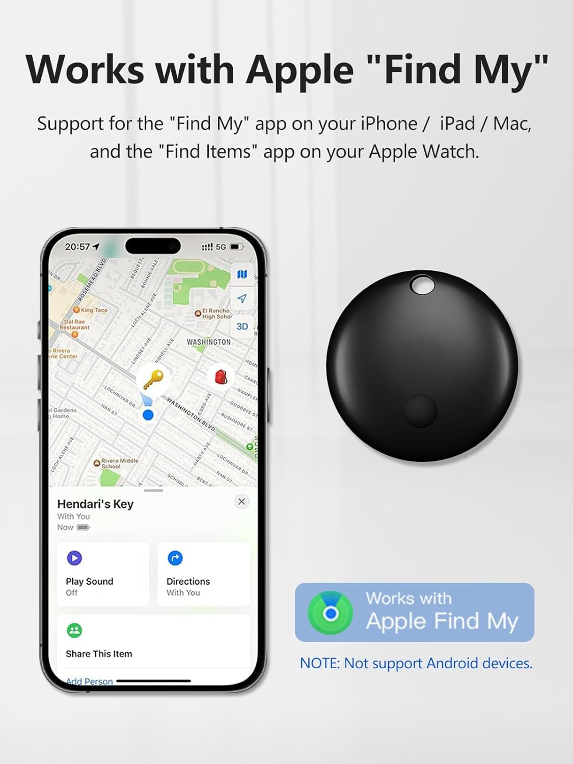 Tracker Tags, Item Finder Work with Apple Find My (iOS Only), Tracking Device Locator Smart Tag for Luggage, Keys, Wallet, Bike, Pets, Bags (Black, 4 Pack)