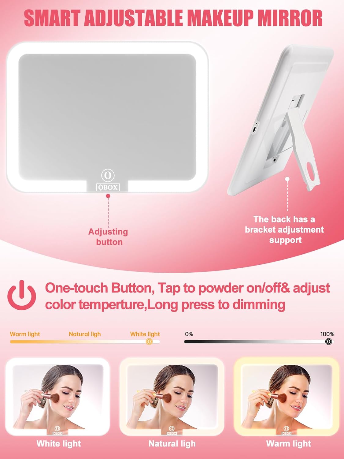 Kalolary Travel Makeup Train Cases,Makeup Bag with 3 Color Lighted Mirror Cosmetic Case Organizer Bag with Adjustable Dividers & Shoulder Strap 3 Layer Portable Makeup Storage Box for Women,Pink