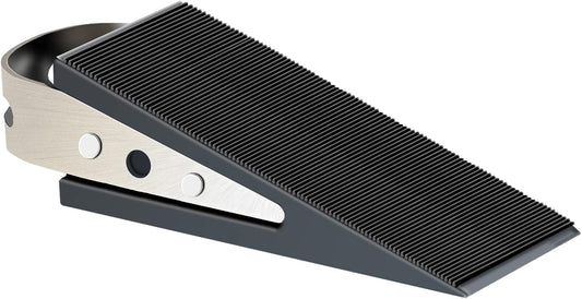 Shackcom Rubber Door Stopper Wedge, 1 Pack Black Heavy Duty Door Stop Suitable for All Floor Types, with Stainless Steel Hangers for Easy Storage, Prevents Unwanted Slams and Bumps