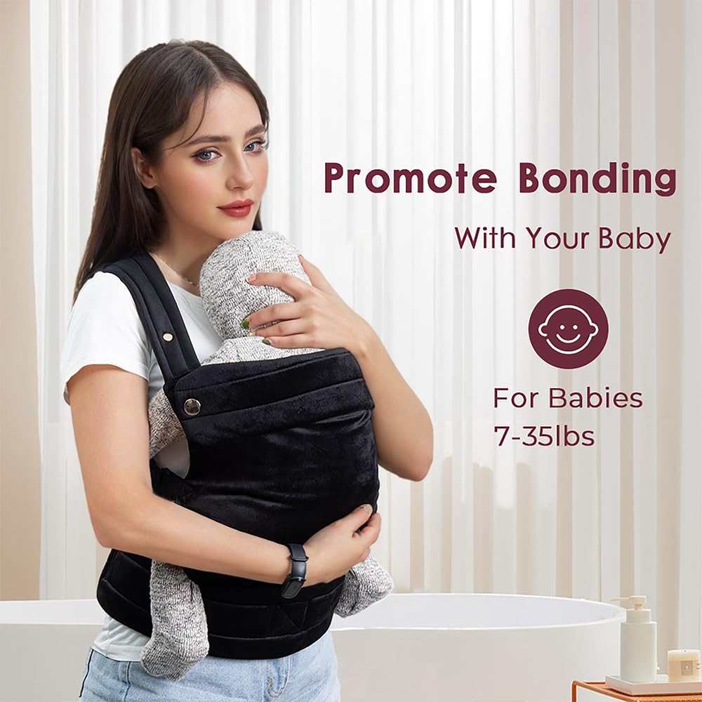 Baby Carrier for Newborn to Toddler, Cozy Baby Wrap Carrier 7-35 lbs, Ergonomic Backpack Design, Front and Back Facing Options, Black