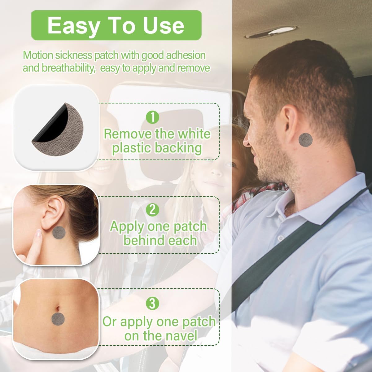 Motion Sickness Patches, Sea Sickness Patch with Waterproof and Non Drowsy 24 Count